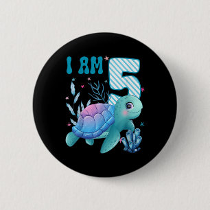 Kids I Am 5 Years Old 5th Birthday Sea Turtles Boy 2 Inch Round Button