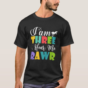 Kids I am Three Hear Me Rawr Cute 3rd Birthday Boy T-Shirt