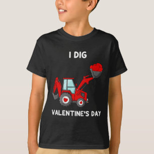 Kids I Dig Valentines Day Hearts Tractor Fun Toddl T-Shirt