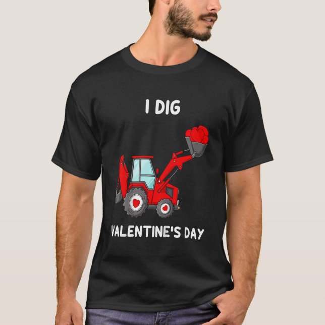 Kids I Dig Valentines Day Hearts Tractor Funny Tod T-Shirt (Front)