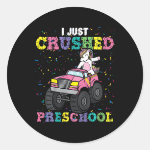 Kids I Just Crushed Preschool Girl Unicorn Truck G Classic Round Sticker