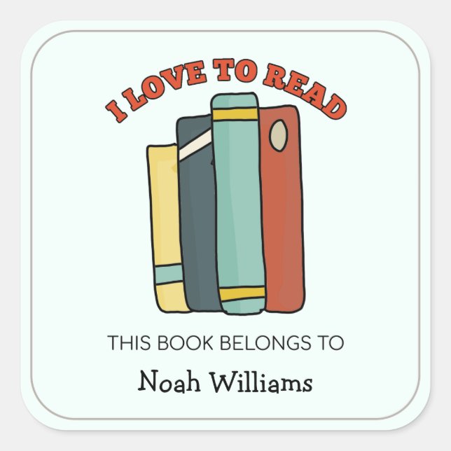 Kids "I Love to Read" Personalized Bookplates Square Sticker (Front)
