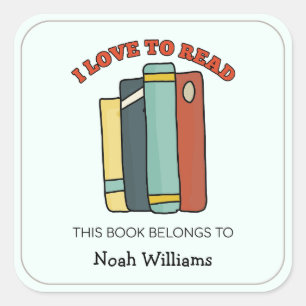 Kids "I Love to Read" Personalized Bookplates Square Sticker
