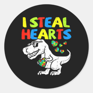 Kids I Steal Hearts Trex Dinosaur By Classic Round Sticker