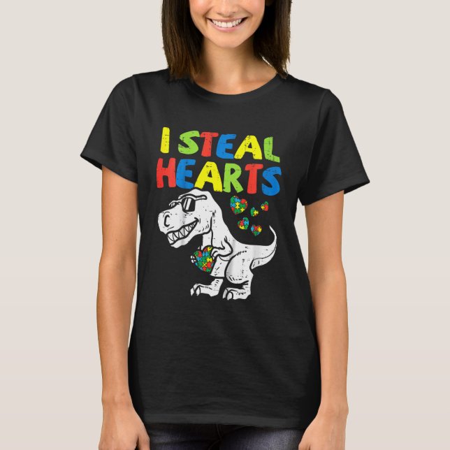 Kids I Steal Hearts Trex Dinosaur Toddler Autism A T-Shirt (Front)