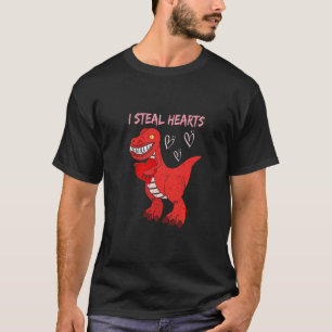 Kids I Steal Hearts Valentines Day Dinosaur Boys T-Shirt