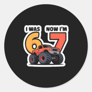 Kids I Was 6 Now I’m 7 Monster Truck Birthday Boy  Classic Round Sticker