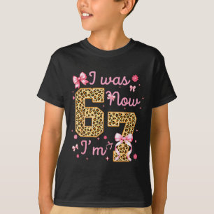 Kids I Was 6 Now I'm 7 Leopard Coquette Bow Birthd T-Shirt