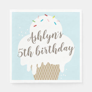 Kids ice cream cone blue birthday party napkin