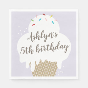 Kids ice cream cone purple birthday party napkin