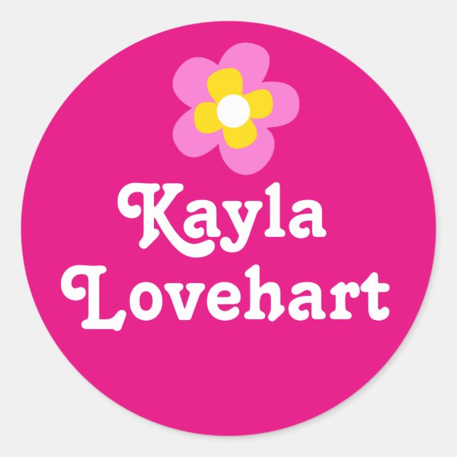Kids id named pink white flower girls sticker (Front)