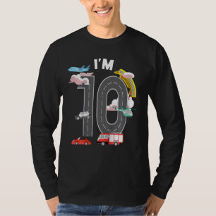 Kids I'm 10 Year Old Car Fire Truck Airplane 10th T-Shirt