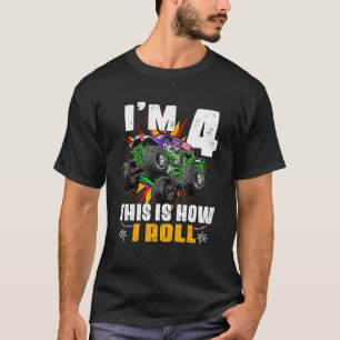 Kids I'm 4 This is how I roll Monster Truck 4th Bi T-Shirt