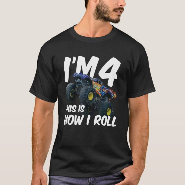Kids I'm 4 This Is How I Roll Monster Truck 4th Bi T-Shirt (Front)