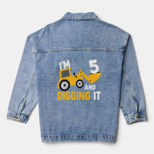 Kids I'm 5 And Digging It Construction Excavator 5 Denim Jacket