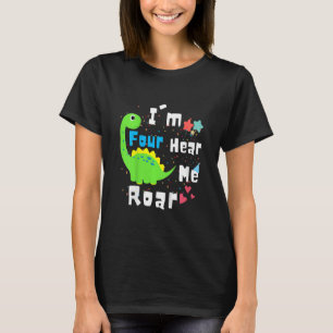 Kids I'm Four Hear Me Roar Dinosaur 4th Birthday P T-Shirt