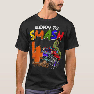 Kids I'm Ready To Smash 4 Monster Truck T-Rex Birt T-Shirt