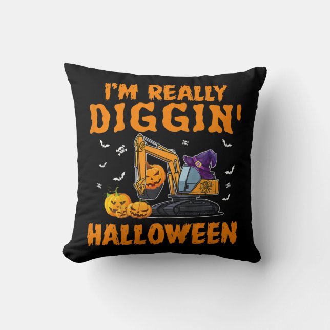 Kids I'm really Diggin Excavator Construction Hall Throw Pillow (Front)
