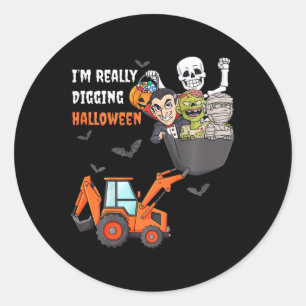 Kids I'm Really Digging Halloween Skeleton Zombie Classic Round Sticker