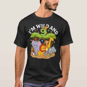 Kids I'm Wild And 9 Zoo Theme 9th Birthday Safari  T-Shirt