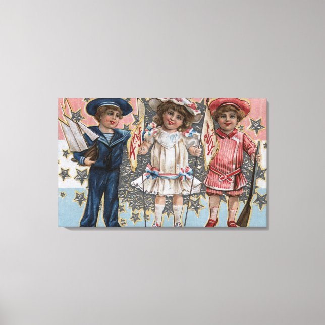 Kids in Blue, White and Pink Canvas Print (Front)