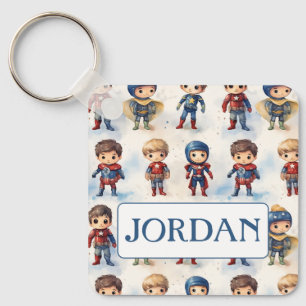 Kids in Superhero Outfits Customizable Keychain