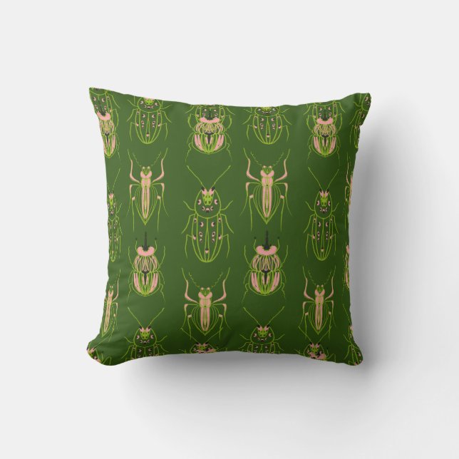 Kids Insect Bug Beetle Hand Drawn Pattern Throw Pillow (Front)