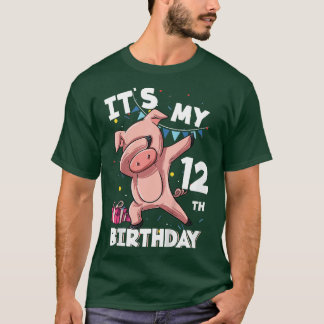 Kids Its My12th Birthday 12 Year Old Pig Birthday T-Shirt