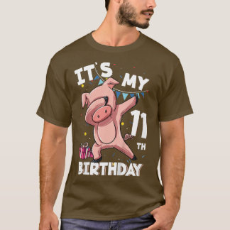 Kids Its My 11th Birthday 11 Year Old Pig Birthday T-Shirt