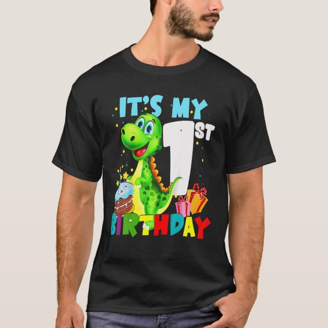 Kids It's My 1St Birthday Funny 1 Year Old Boy Din T-Shirt (Front)