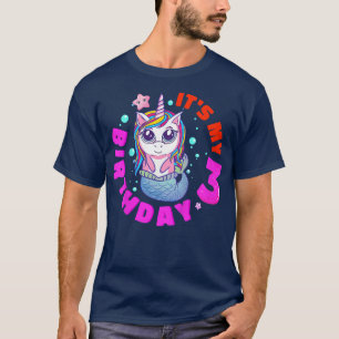 Kids It's My 3rd Birthday Happy 3 Year Unicorn Mer T-Shirt