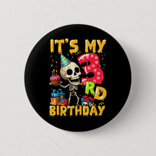 Kids It's My 3rd Birthday Party Halloween Skeleton 2 Inch Round Button