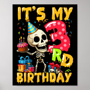 Kids It's My 3rd Birthday Party Halloween Skeleton Poster