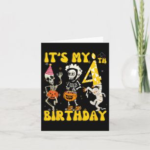 Kids It's My 4th Birthday Boy Funny Skeleton Pumpk Card
