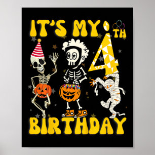 Kids It's My 4th Birthday Boy Funny Skeleton Pumpk Poster