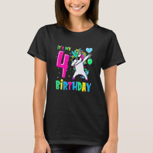Kids It's My 4th Birthday Dabbing Unicorn   T-Shirt