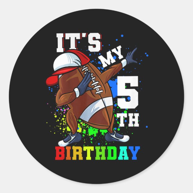 Kids Its My 5th Birthday 5 Year Old Dabbing Footba Classic Round Sticker (Front)