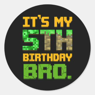 Kids It's My 5th Birthday Bro Year Old Gamer Pixel Classic Round Sticker