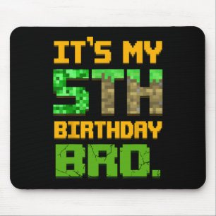 Kids It's My 5th Birthday Bro Year Old Gamer Pixel Mouse Pad