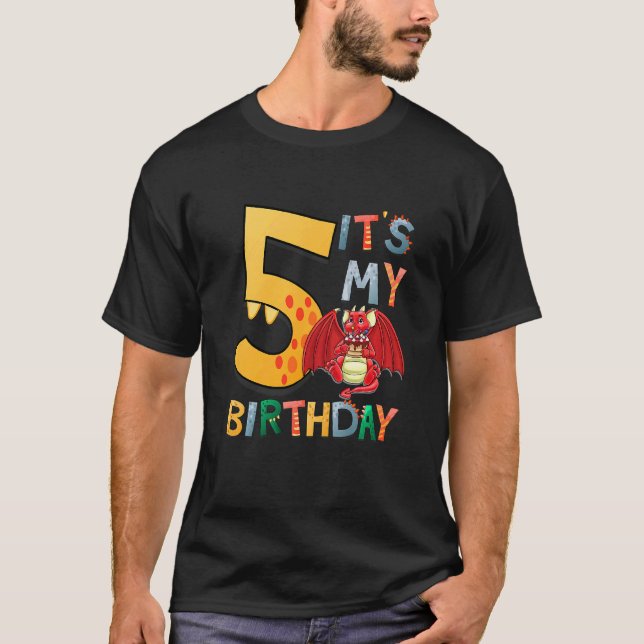 Kids It's My 5th Birthday Dragon 5 Birthday 5 Year T-Shirt (Front)