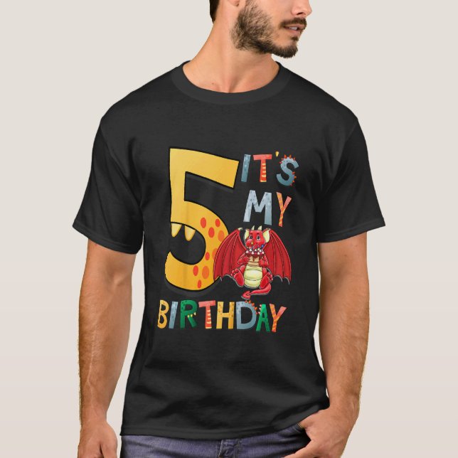Kids It's My 5th Birthday Dragon 5 Birthday 5 Year T-Shirt (Front)