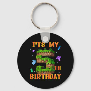Kids It's My 5th Birthday Pixel Gamer Party Boy Gi Keychain