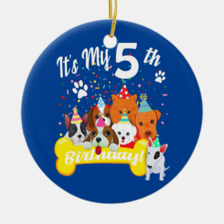 Kids its my 5th birthday toddler girl with dogs ceramic ornament