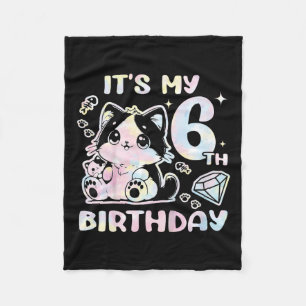 Kids It's My 6th Birthday Girl Six 6 Years Old Cat Fleece Blanket