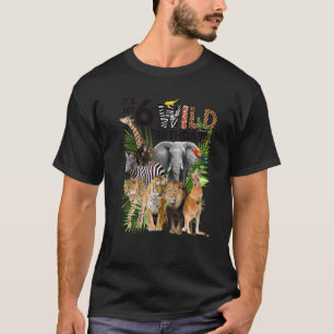 Kids It's My 6th Wild Birthday Safari Animals Zoo  T-Shirt