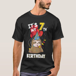 Kids Its My 7th Birthday 7 Year Old Sloth Birthday T-Shirt
