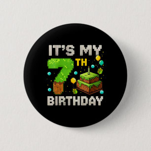 Kids It's My 7th Birthday Gamer Pixel Birthday Boy 2 Inch Round Button