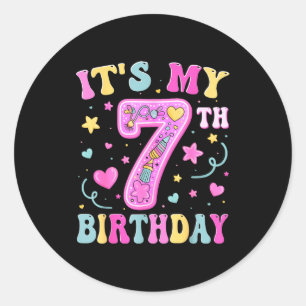 Kids It's My 7th Birthday Girl 7 Seven Happy Birth Classic Round Sticker