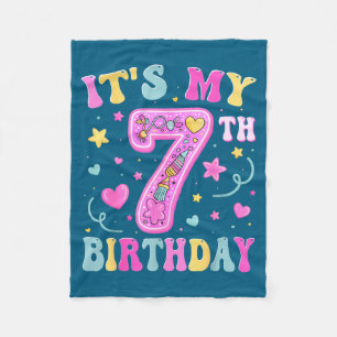 Kids It's My 7th Birthday Girl 7 Seven Happy Birth Fleece Blanket