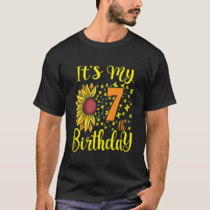 Kids It's My 7th Birthday Sunflower 7 Years Old Bi T-Shirt